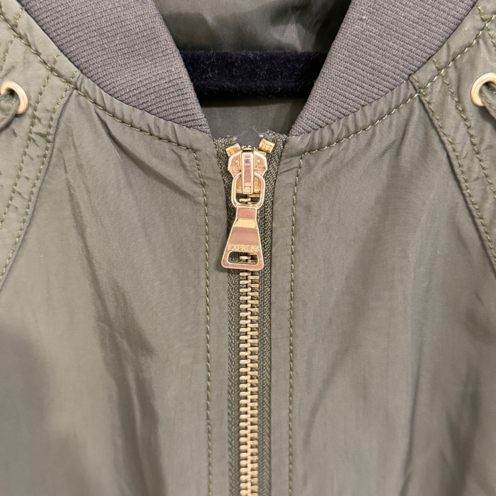 Olive Green Bomber Jacket | Light Weight |  Edgy, Utility, Chic - Picture 6 of 8
